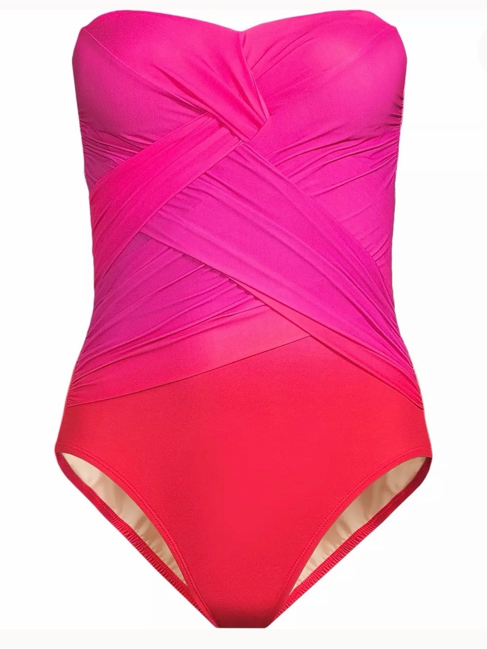 NWT Land’s End LONG TORSO SlenderSuit Wrap Bandeau One Piece Swimsuit
